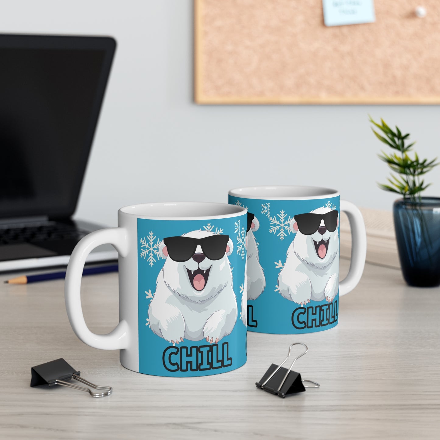 Chill Polar Bear, Mug 11oz, turquoise, coffee, tea, hot chocolate