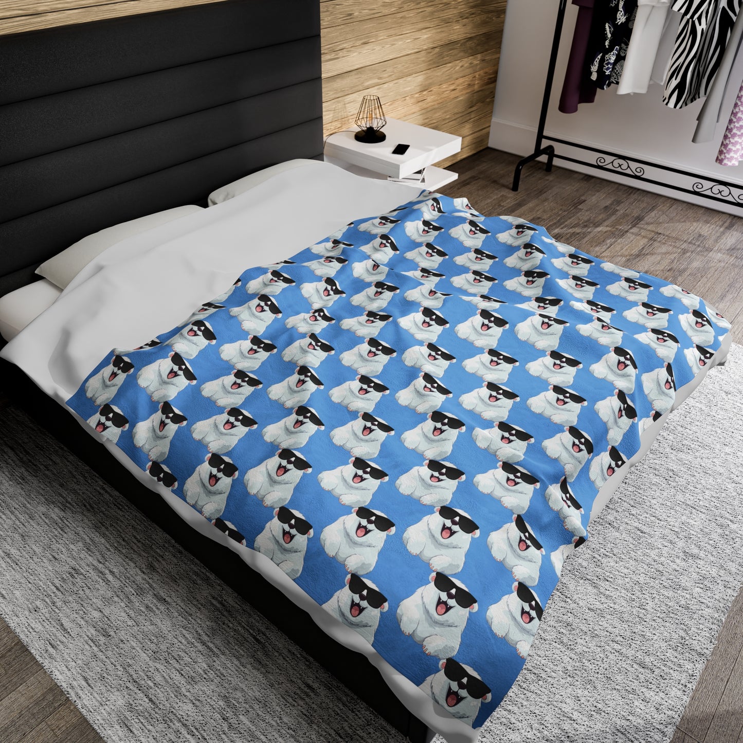 Polar Bear Velveteen Plush Blanket - Light blue