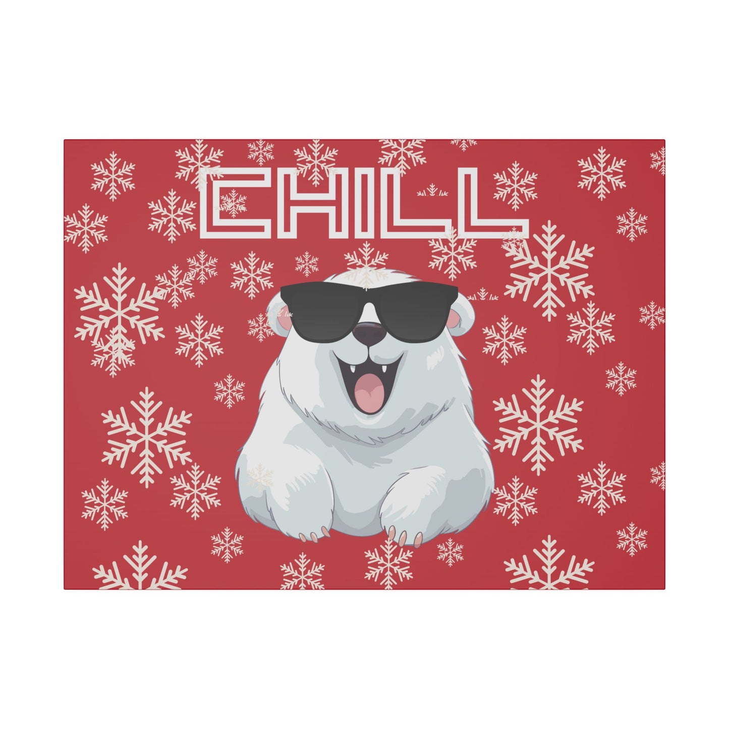 Chill, Polar Bear, Matte Canvas, Stretched 0.75", wall art, snowflakes - red
