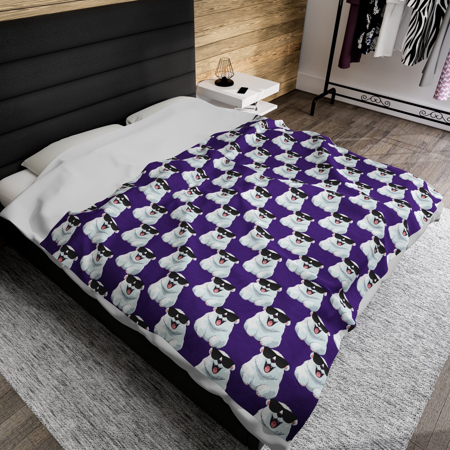 Polar Bear Velveteen Plush Blanket - Purple