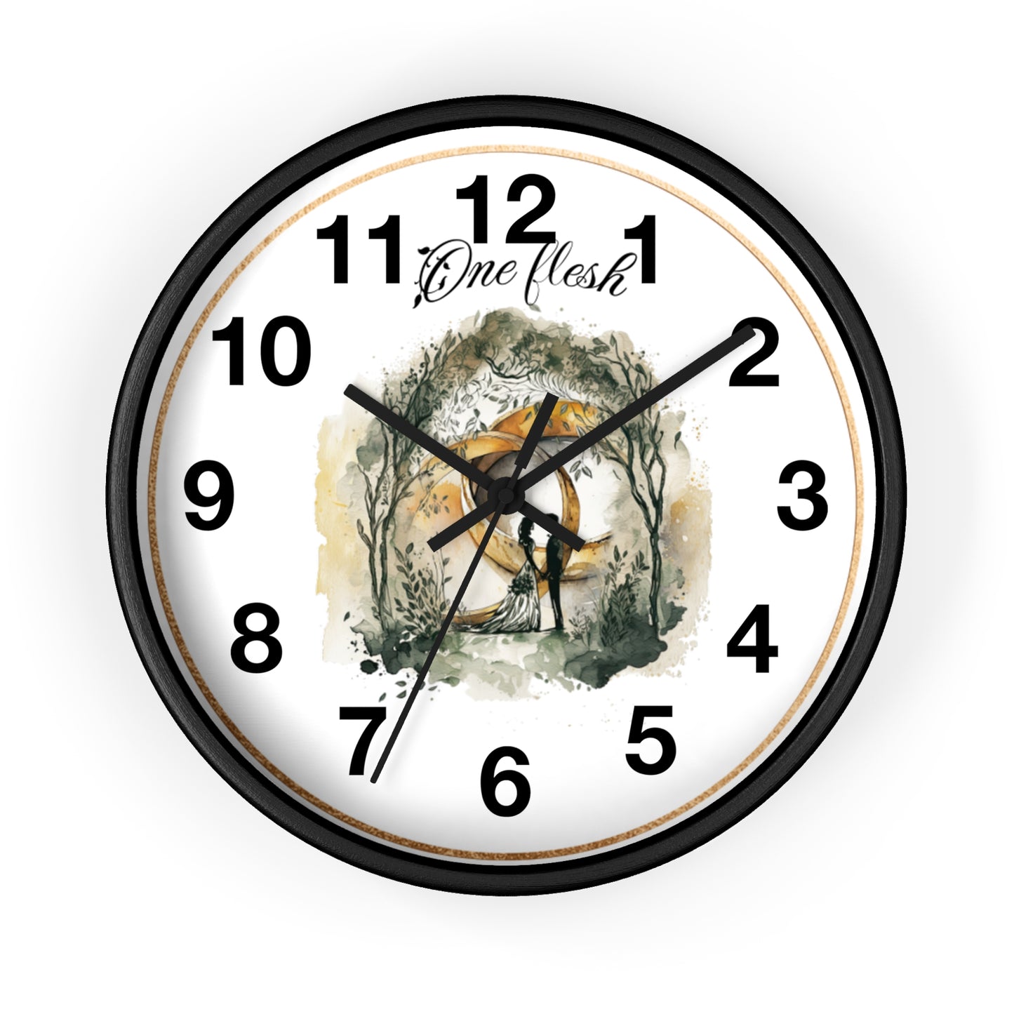 One Flesh Christian Wall Clock with rings, vintage design, wedding, new couple