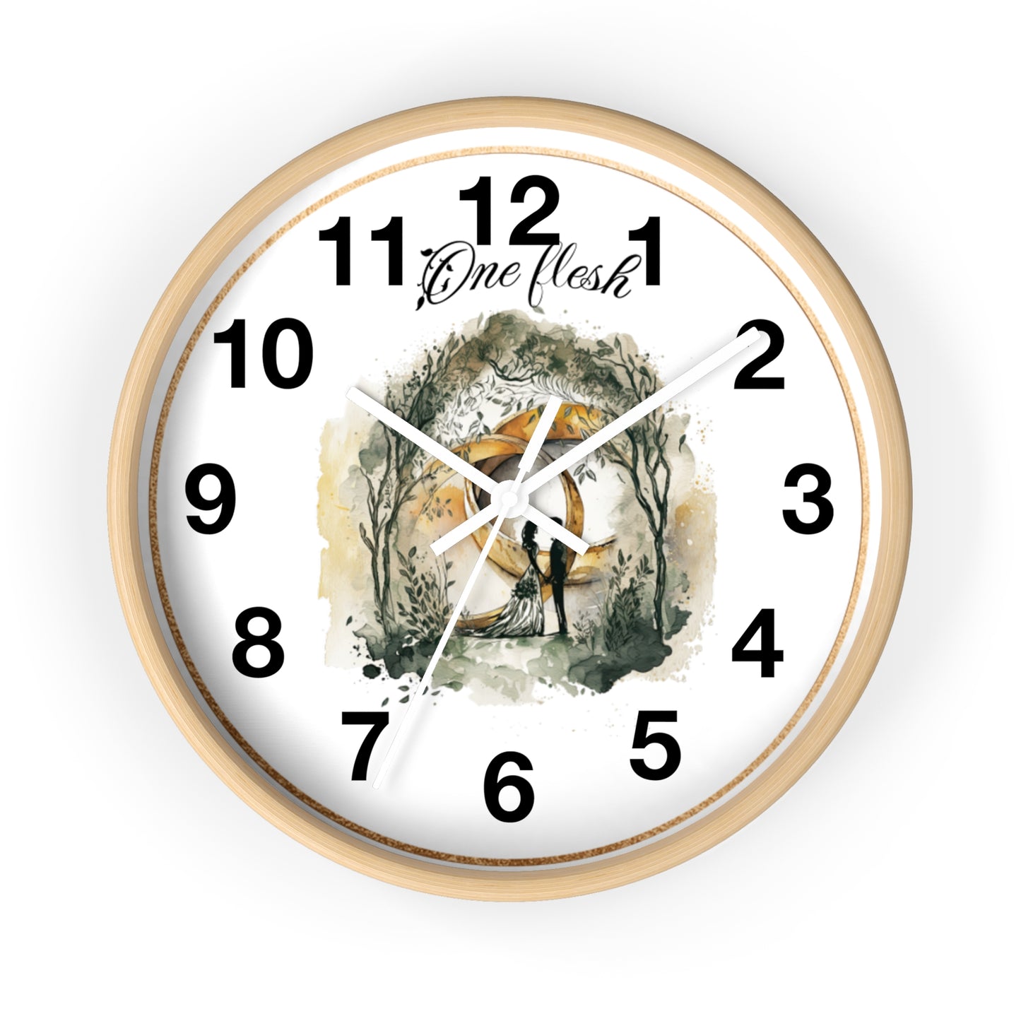 One Flesh Christian Wall Clock with rings, vintage design, wedding, new couple