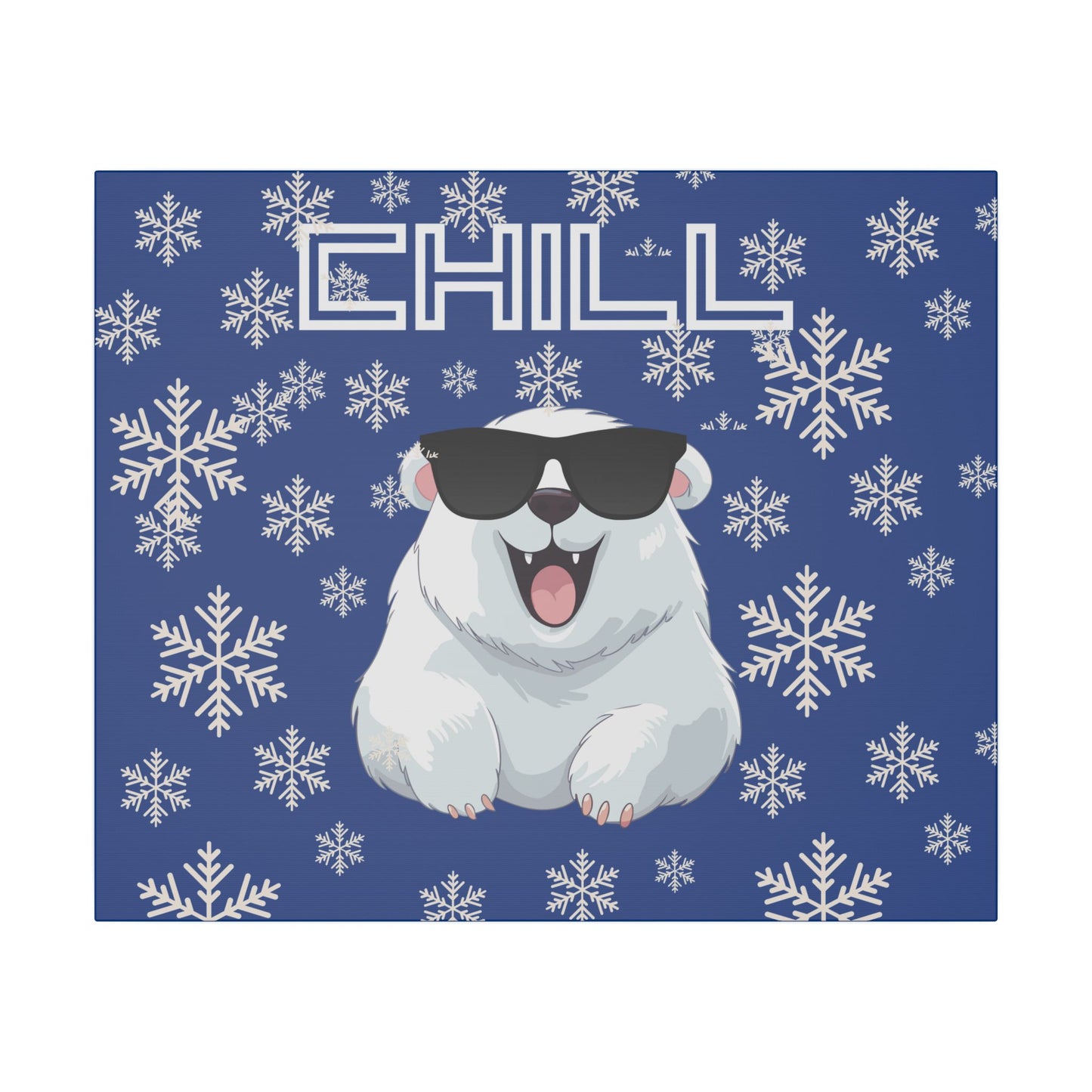 Chill, Polar Bear, Matte Canvas, Stretched 0.75", wall art, snowflakes - blue