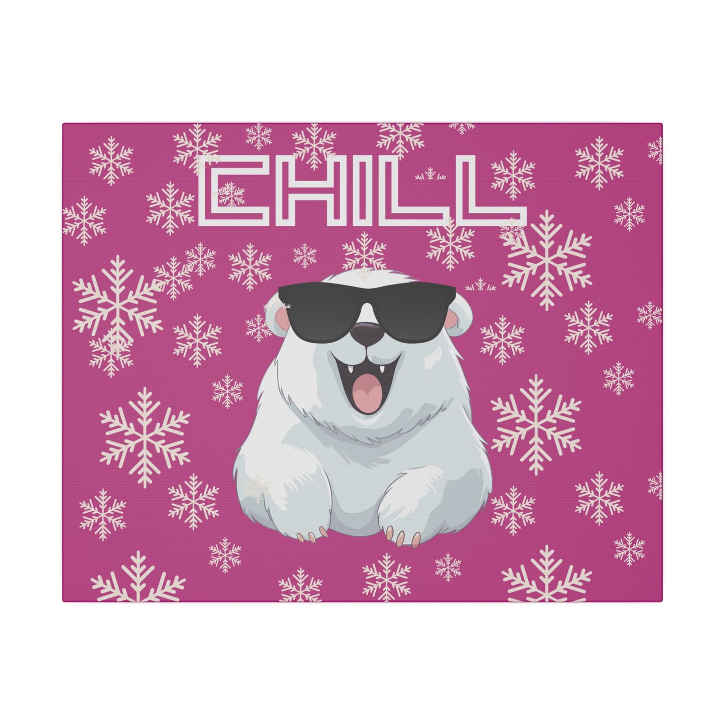 Chill, Polar Bear, Matte Canvas, Stretched 0.75", wall art, snowflakes - pink