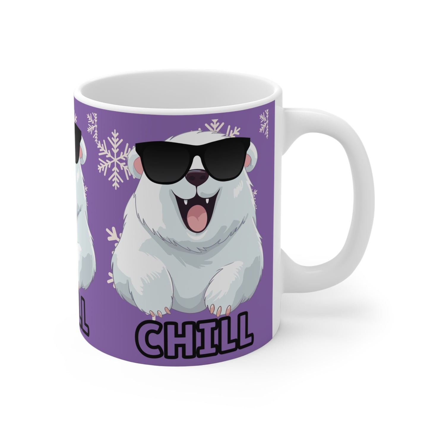 Chill Polar Bear, Mug 11oz, light purple, coffee, tea, hot chocolate