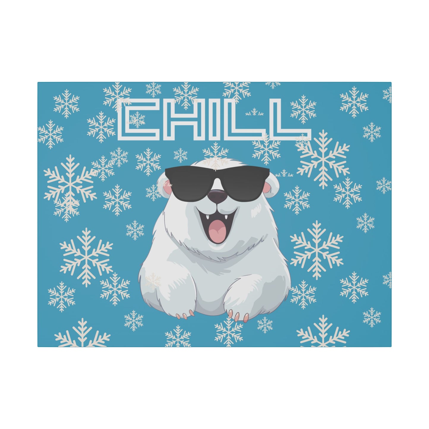 Chill, Polar Bear, Matte Canvas, Stretched 0.75", wall art, snowflakes