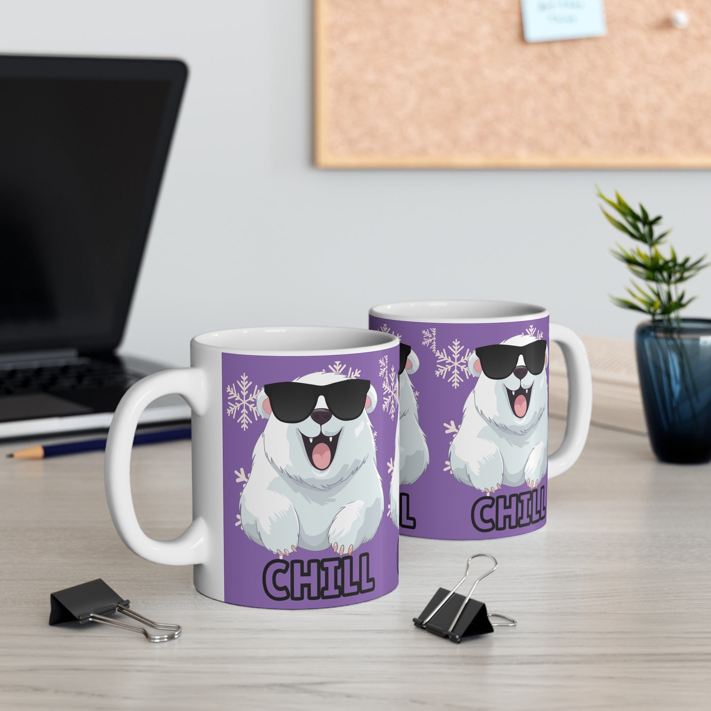 Chill Polar Bear, Mug 11oz, light purple, coffee, tea, hot chocolate