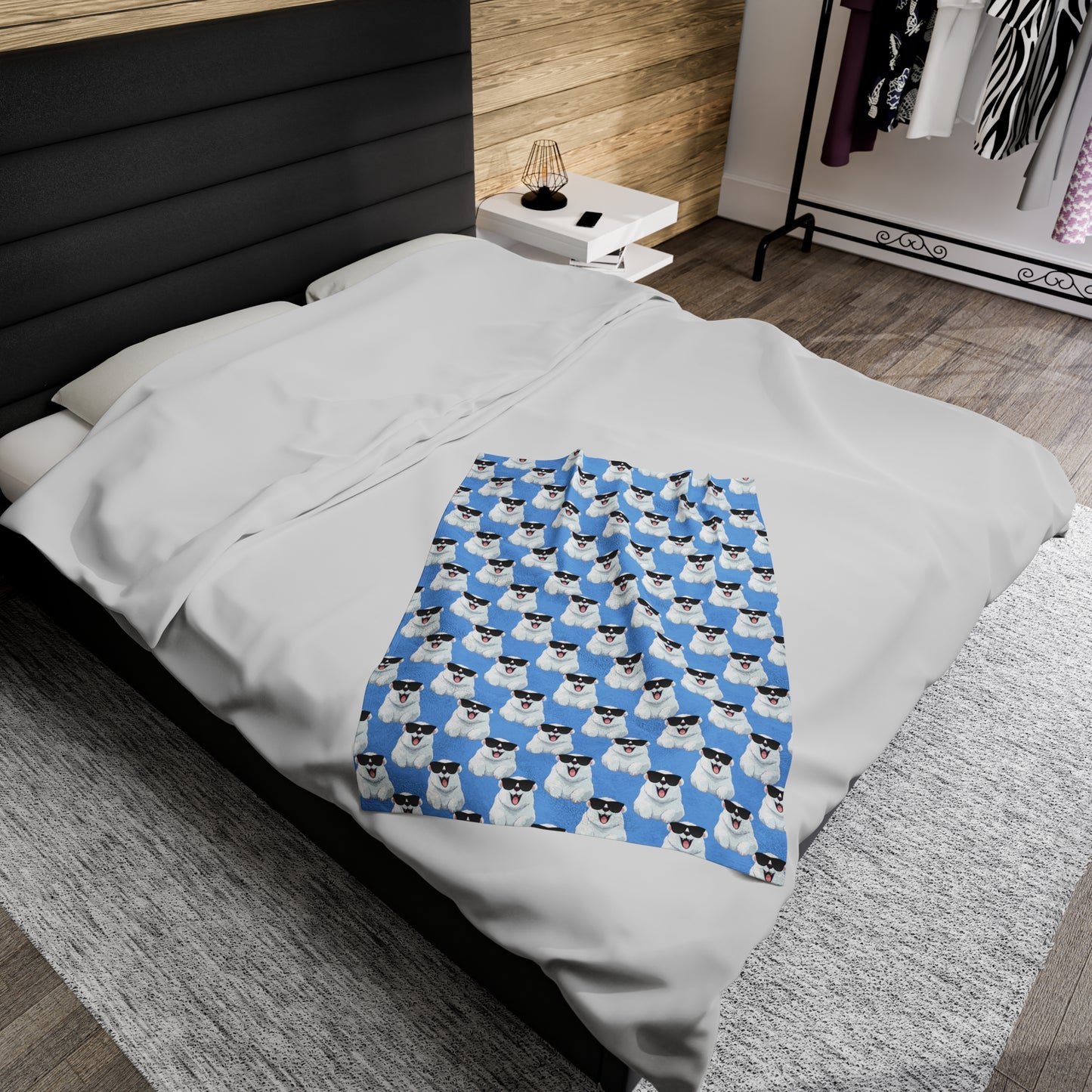 Polar Bear Velveteen Plush Blanket - Light blue