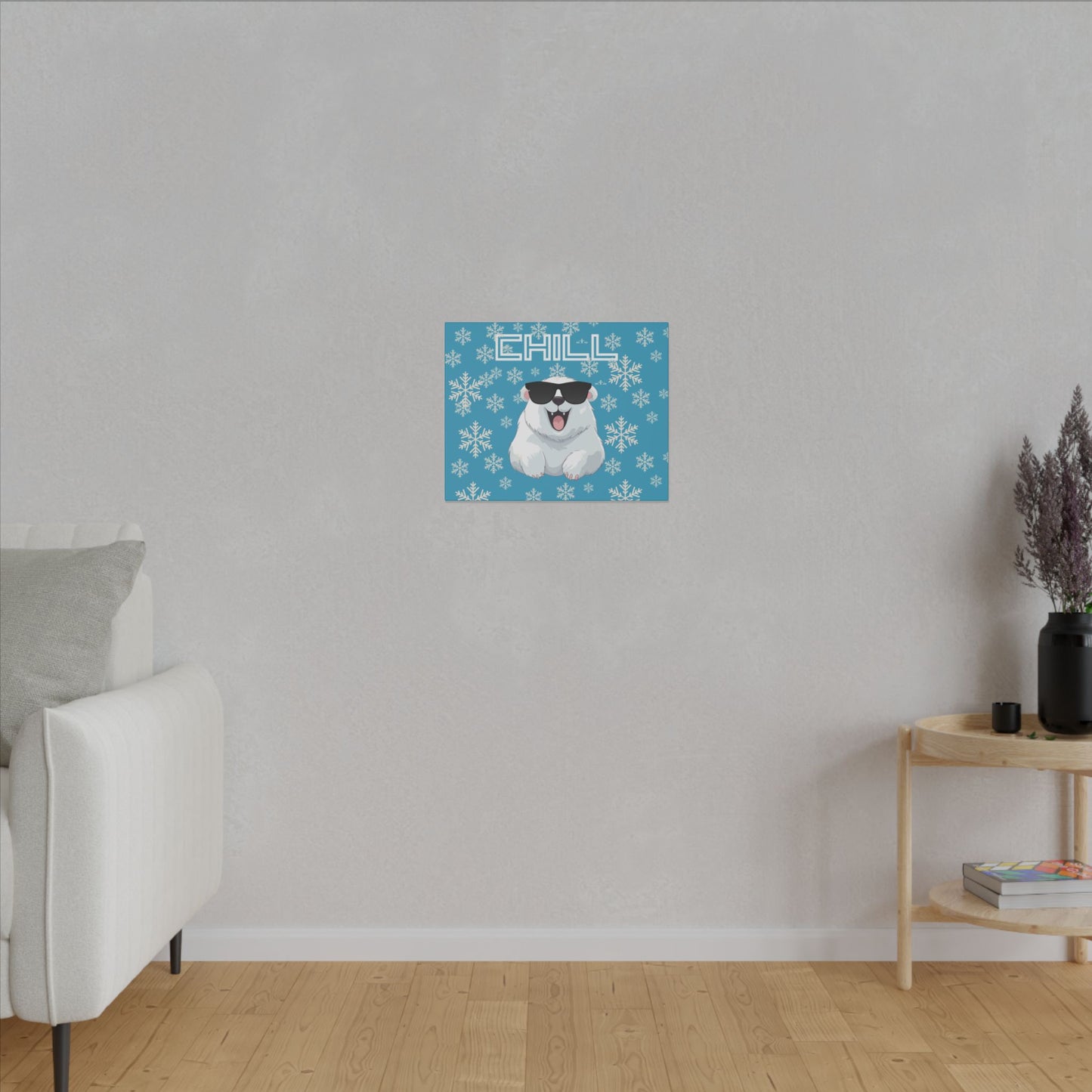 Chill, Polar Bear, Matte Canvas, Stretched 0.75", wall art, snowflakes
