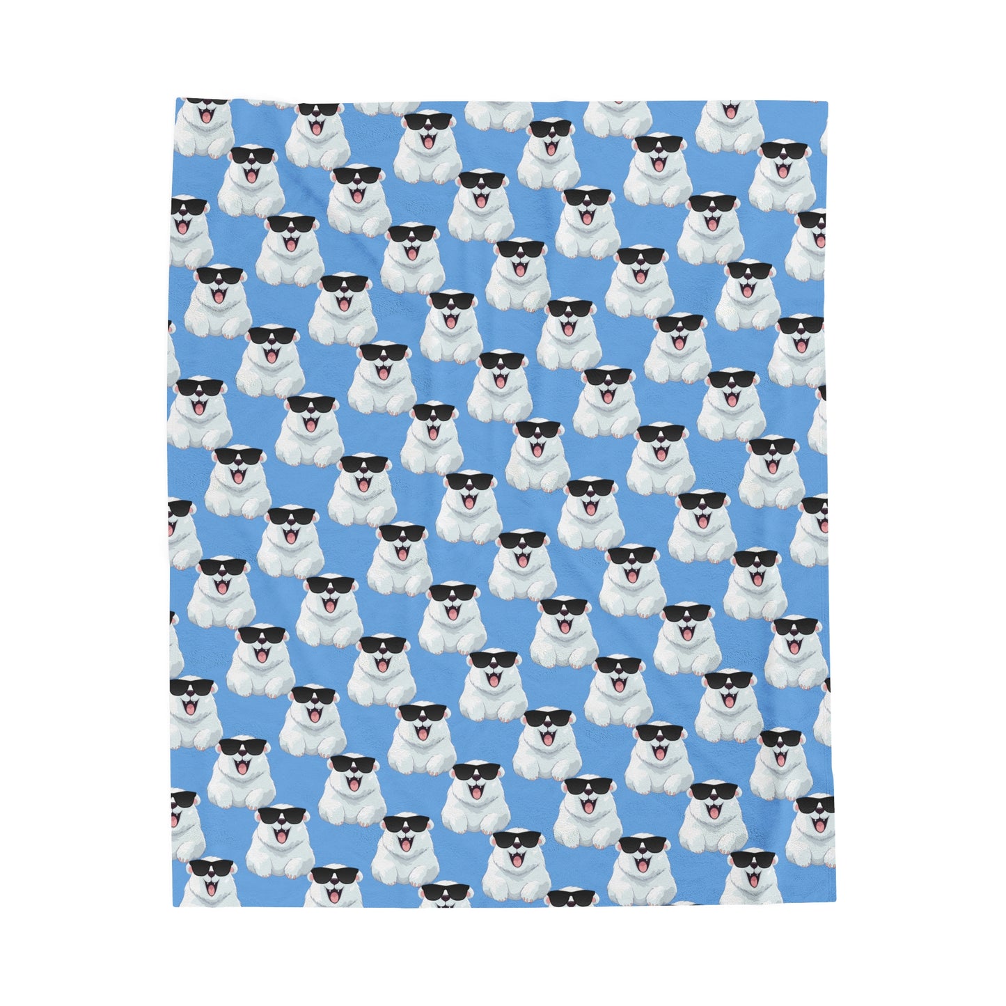 Polar Bear Velveteen Plush Blanket - Light blue
