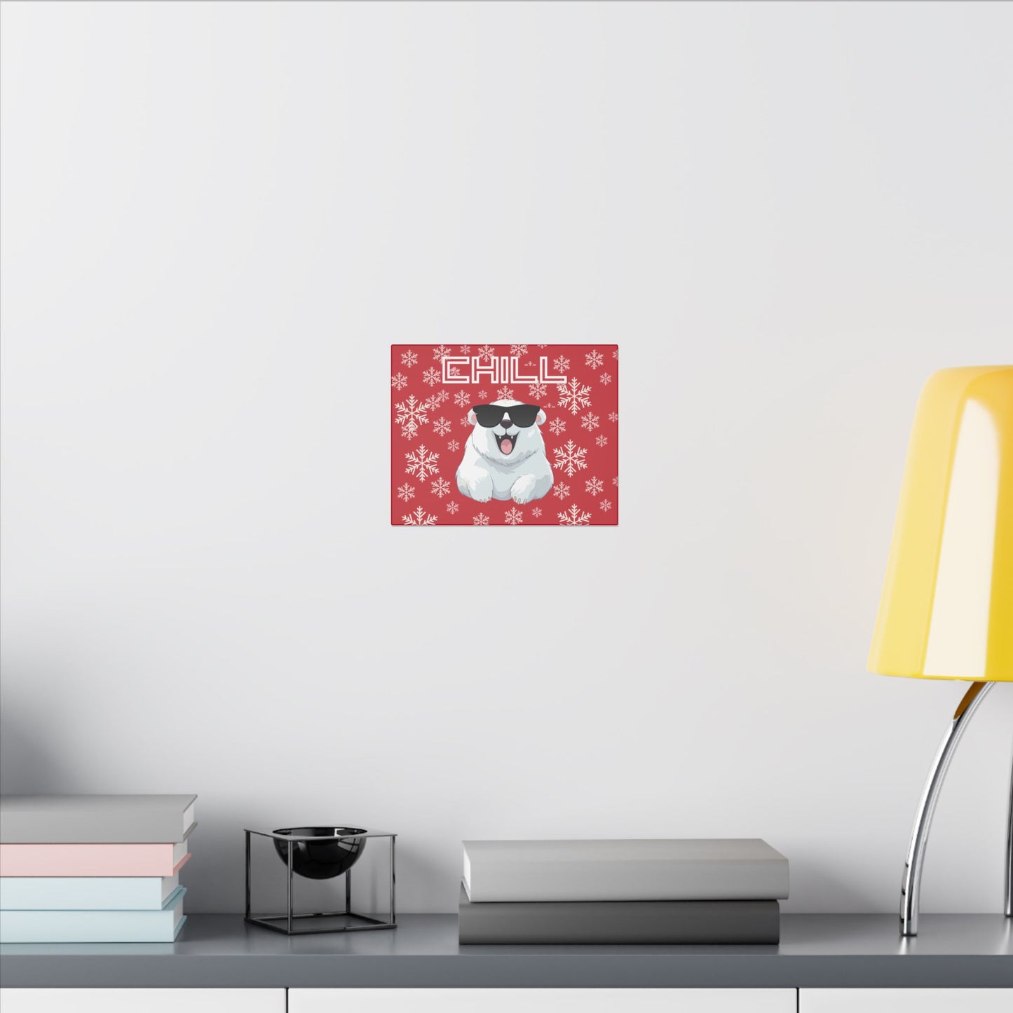 Chill, Polar Bear, Matte Canvas, Stretched 0.75", wall art, snowflakes - red