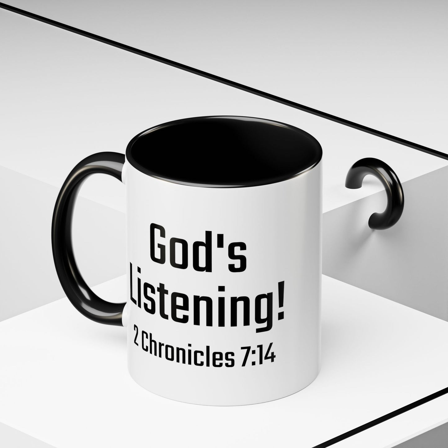 Read & Pray Black Accent Mug w/microphone, Gift for him/her, 2 Chronicles 7:14