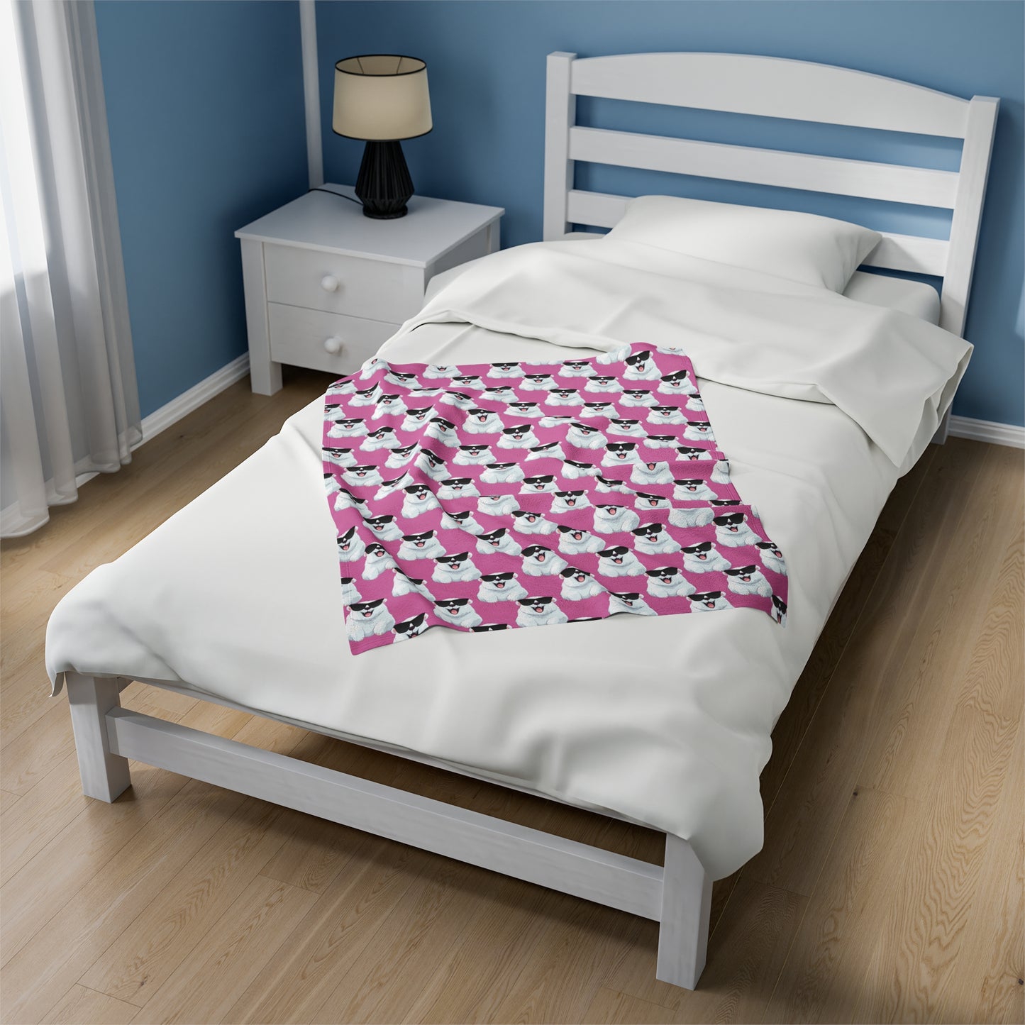 Polar Bear Velveteen Plush Blanket - Light Pink