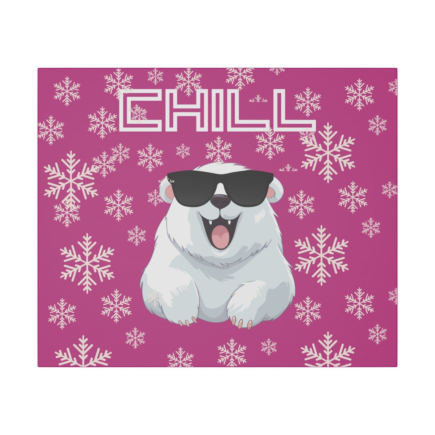 Chill, Polar Bear, Matte Canvas, Stretched 0.75", wall art, snowflakes - pink