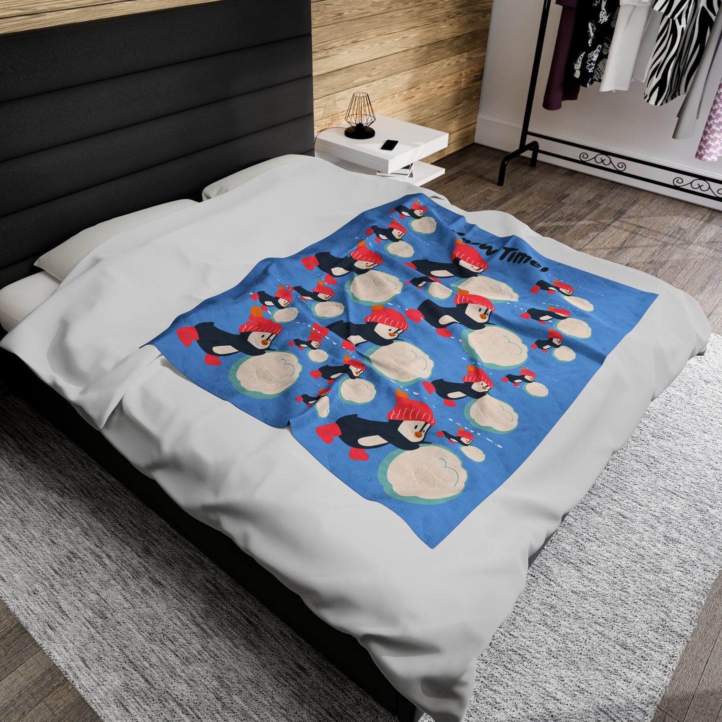 Snow Time Velveteen Plush Blanket - Light blue