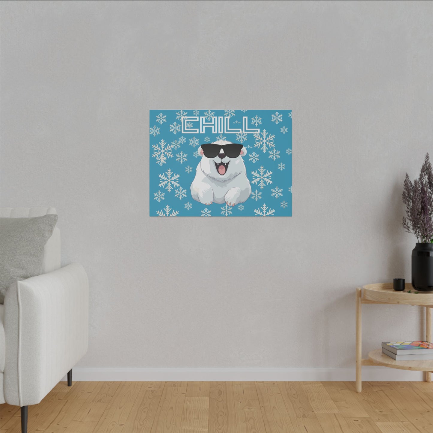 Chill, Polar Bear, Matte Canvas, Stretched 0.75", wall art, snowflakes