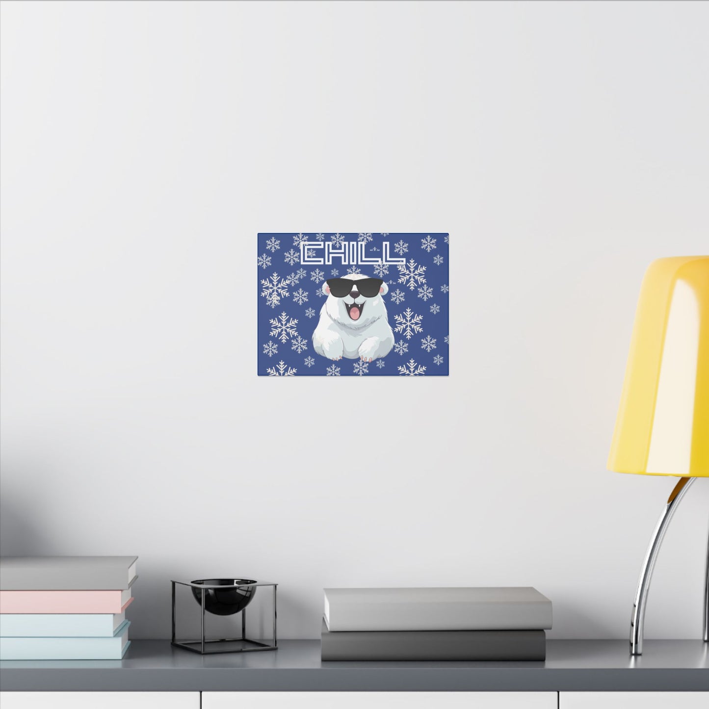 Chill, Polar Bear, Matte Canvas, Stretched 0.75", wall art, snowflakes - blue