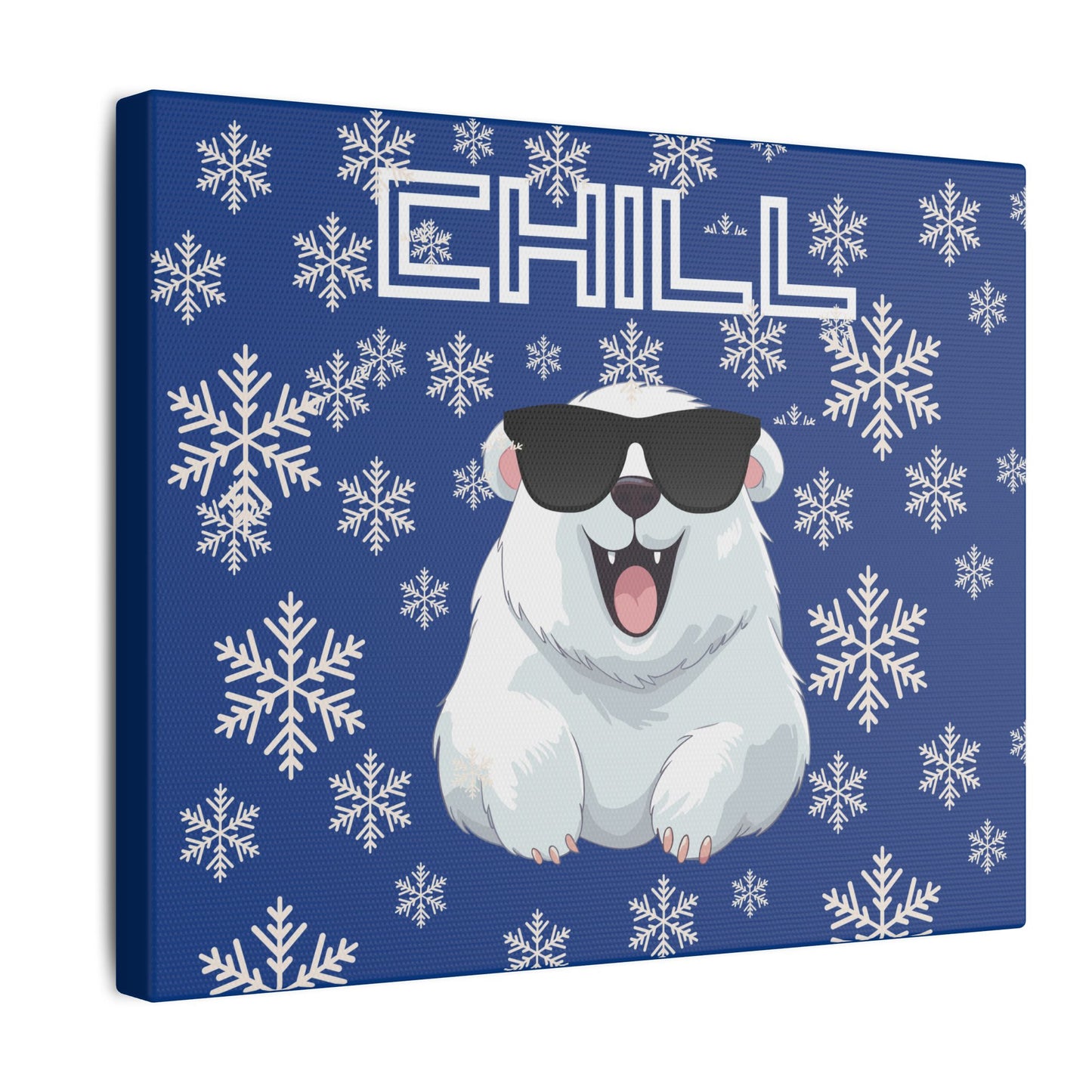 Chill, Polar Bear, Matte Canvas, Stretched 0.75", wall art, snowflakes - blue