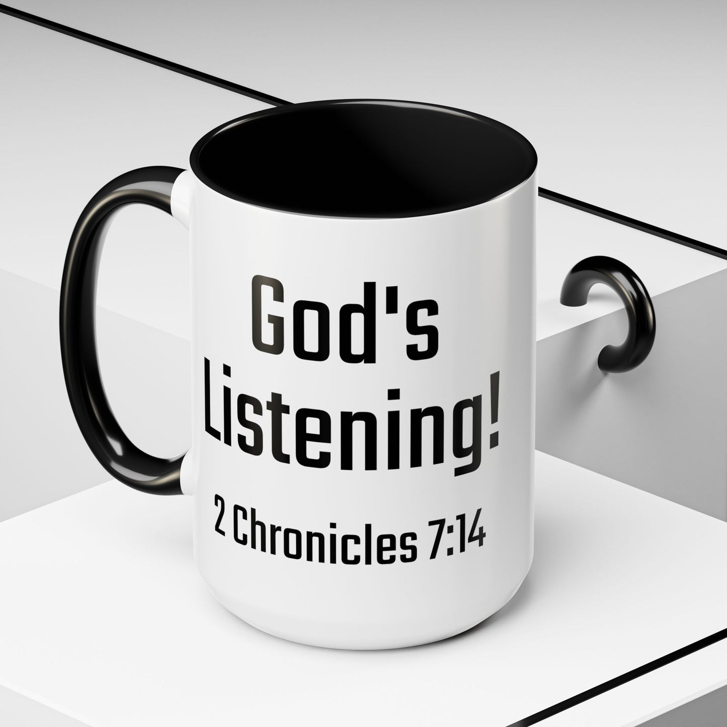 Read & Pray Black Accent Mug w/microphone, Gift for him/her, 2 Chronicles 7:14