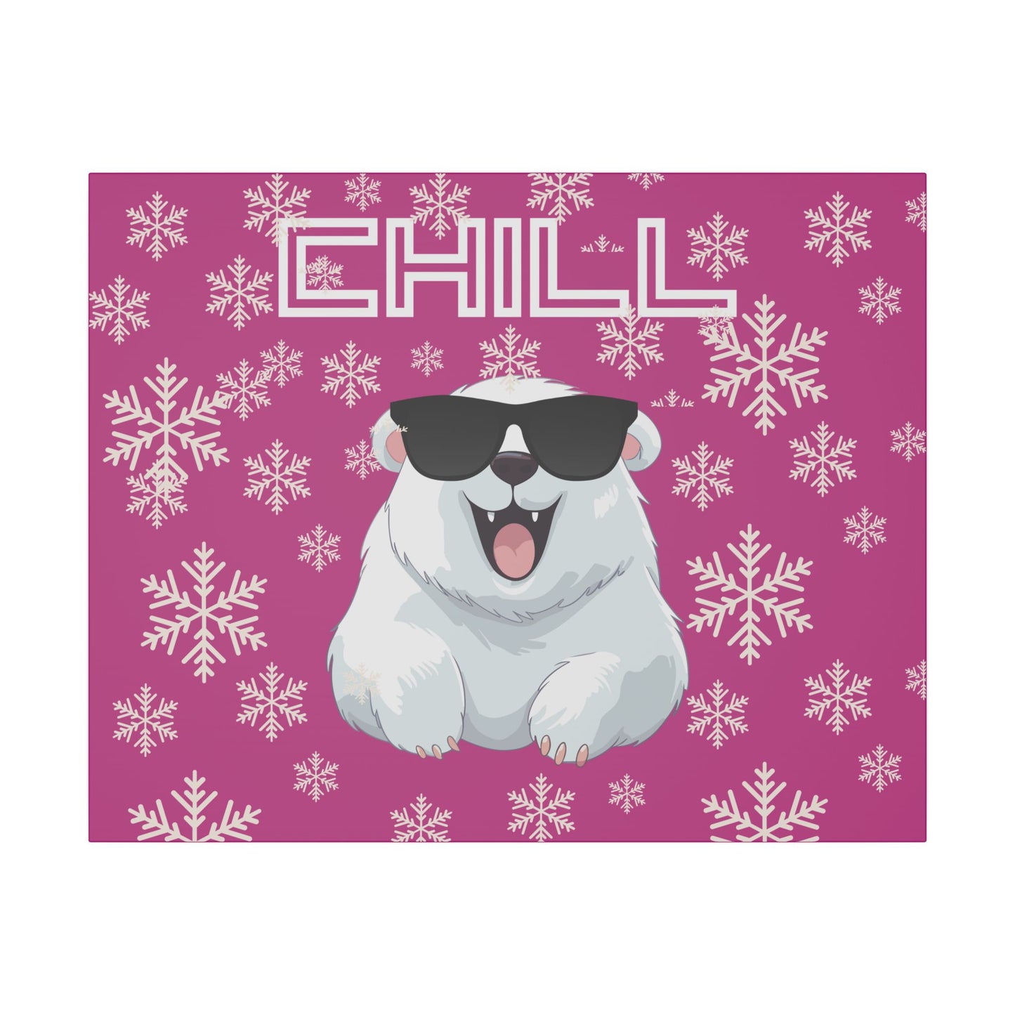 Chill, Polar Bear, Matte Canvas, Stretched 0.75", wall art, snowflakes - pink