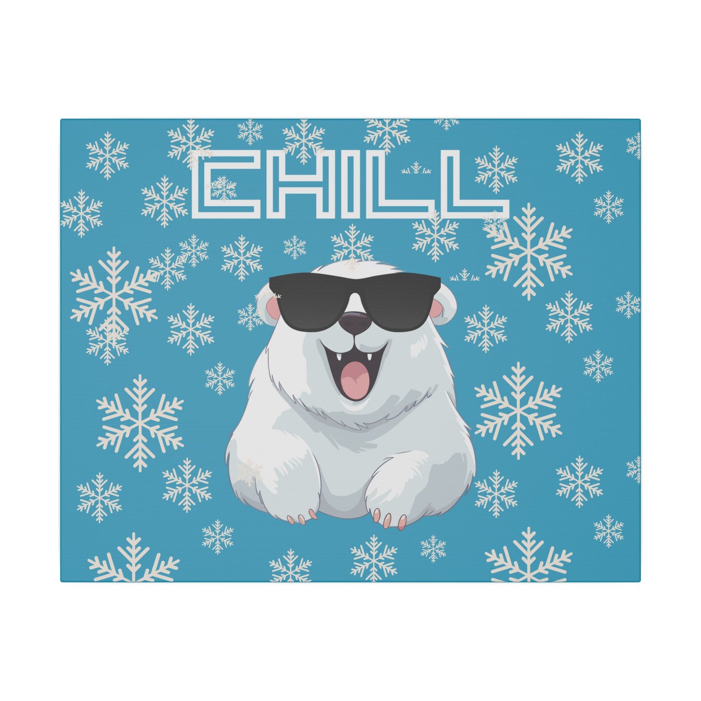 Chill, Polar Bear, Matte Canvas, Stretched 0.75", wall art, snowflakes