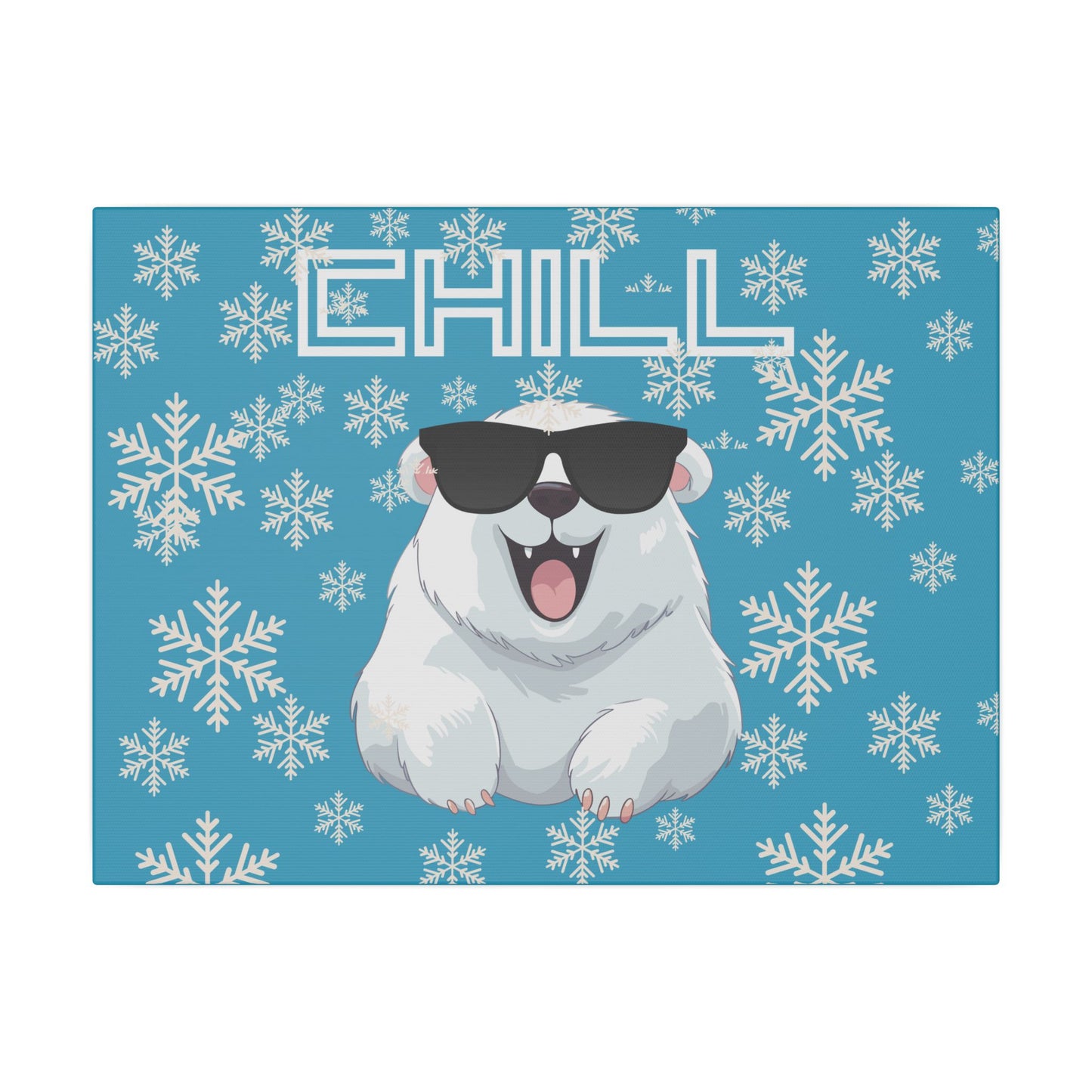 Chill, Polar Bear, Matte Canvas, Stretched 0.75", wall art, snowflakes