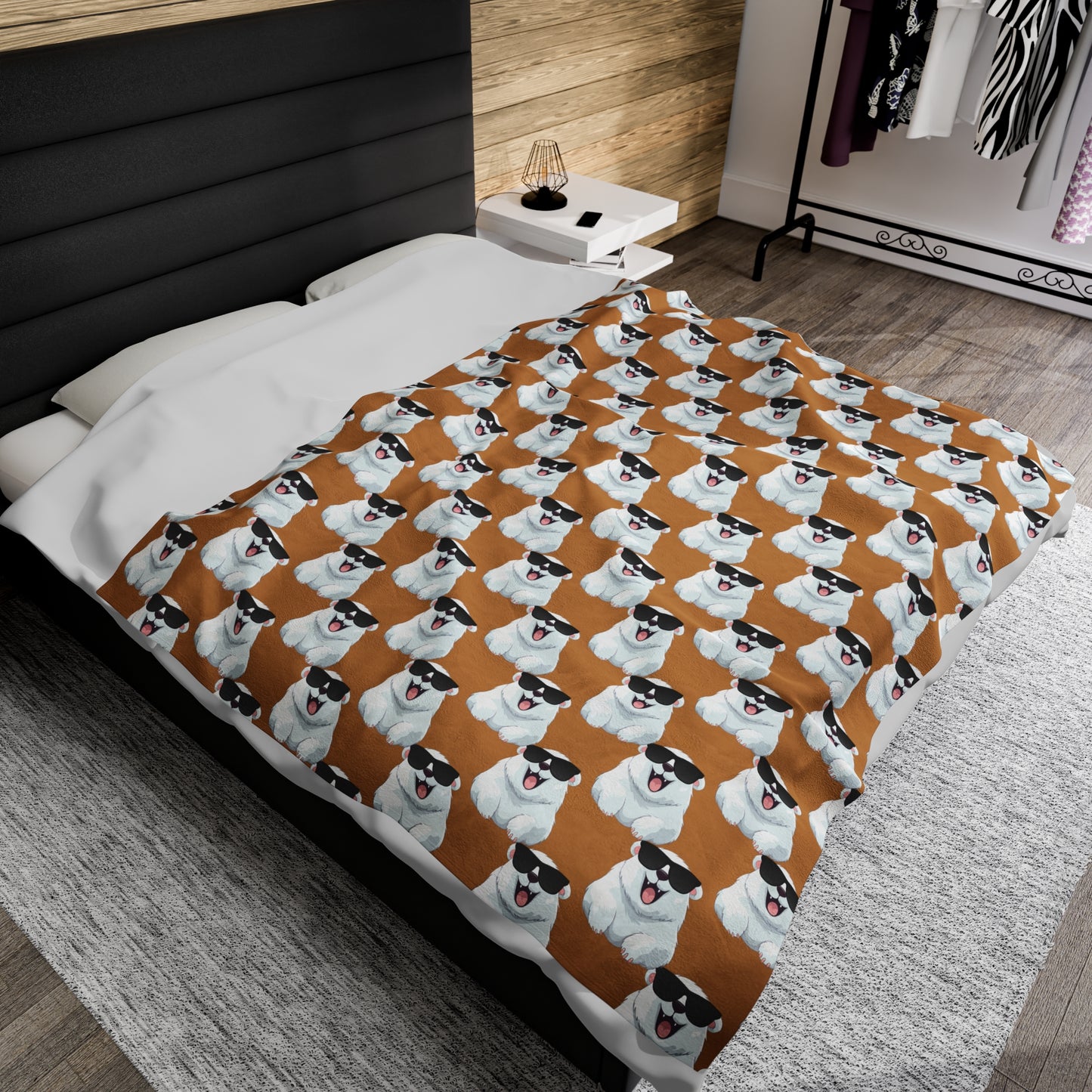 Polar Bear Velveteen Plush Blanket - Light Brown