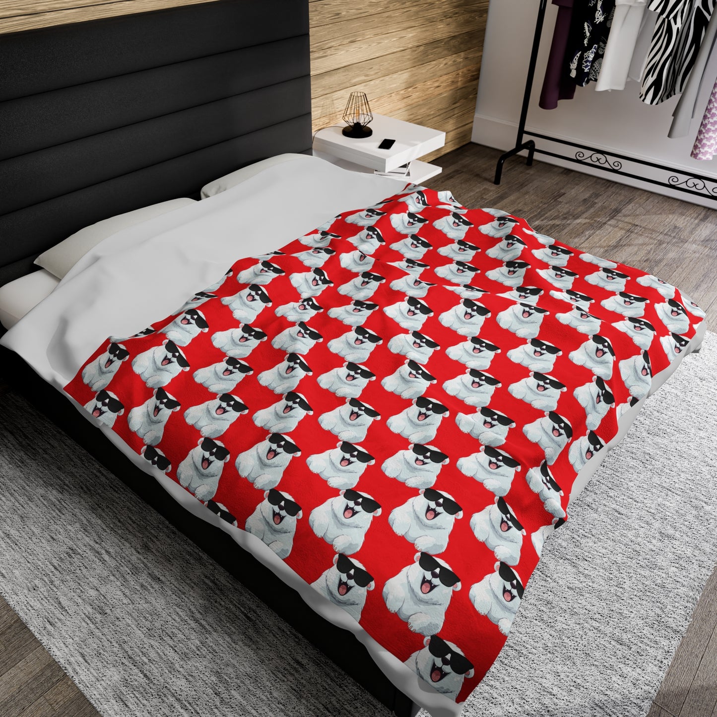 Polar Bear Velveteen Plush Blanket - Red