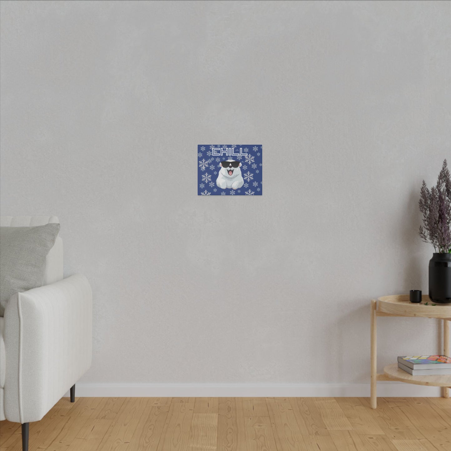 Chill, Polar Bear, Matte Canvas, Stretched 0.75", wall art, snowflakes - blue