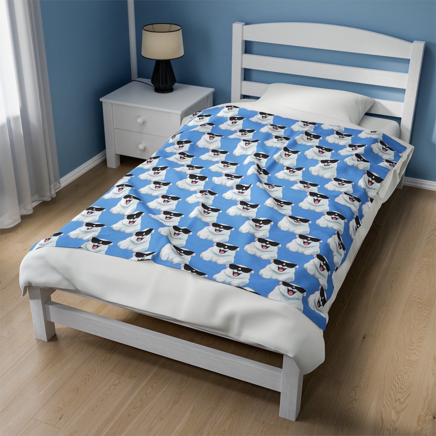 Polar Bear Velveteen Plush Blanket - Light blue