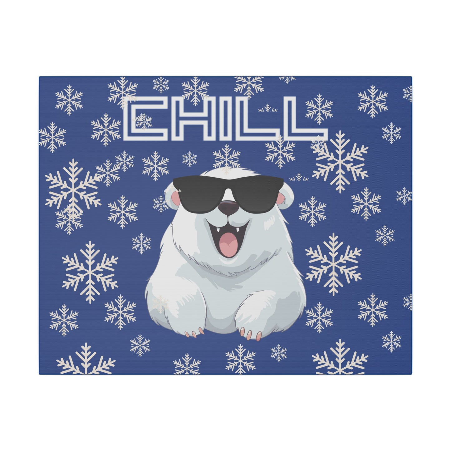 Chill, Polar Bear, Matte Canvas, Stretched 0.75", wall art, snowflakes - blue