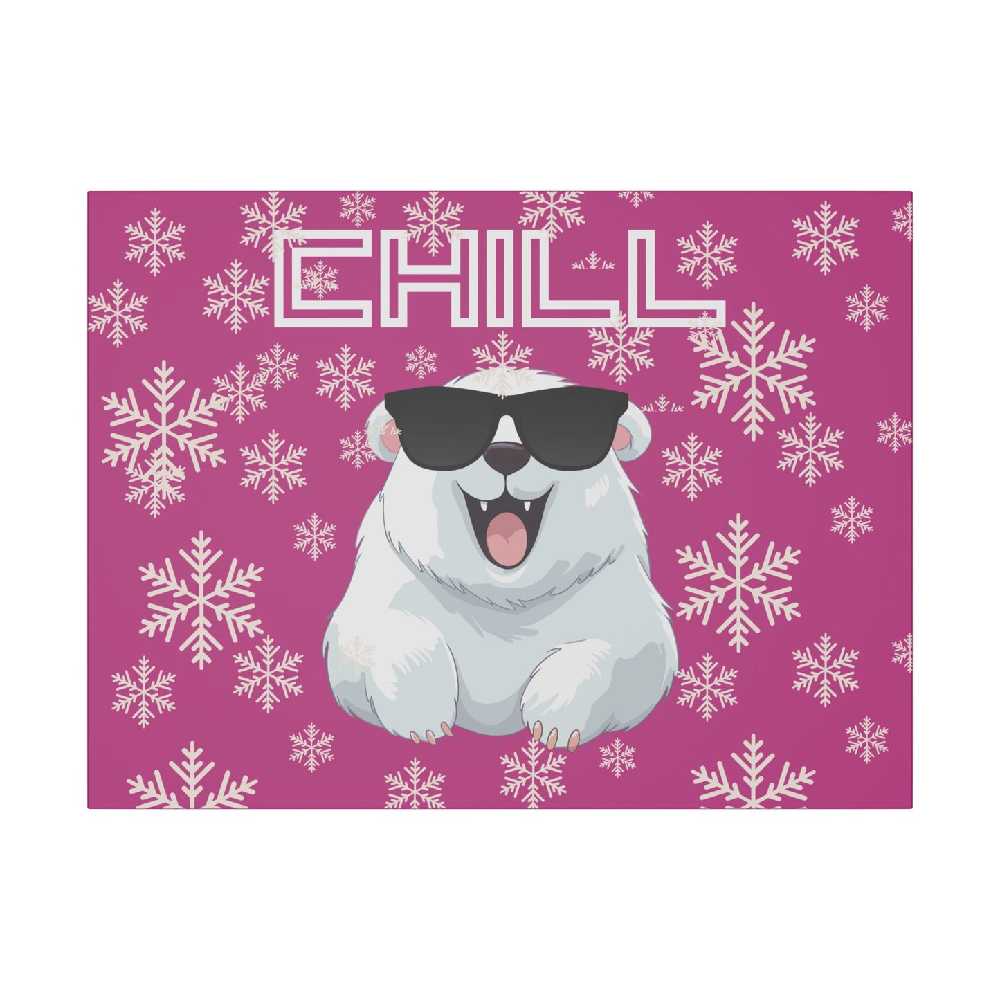 Chill, Polar Bear, Matte Canvas, Stretched 0.75", wall art, snowflakes - pink