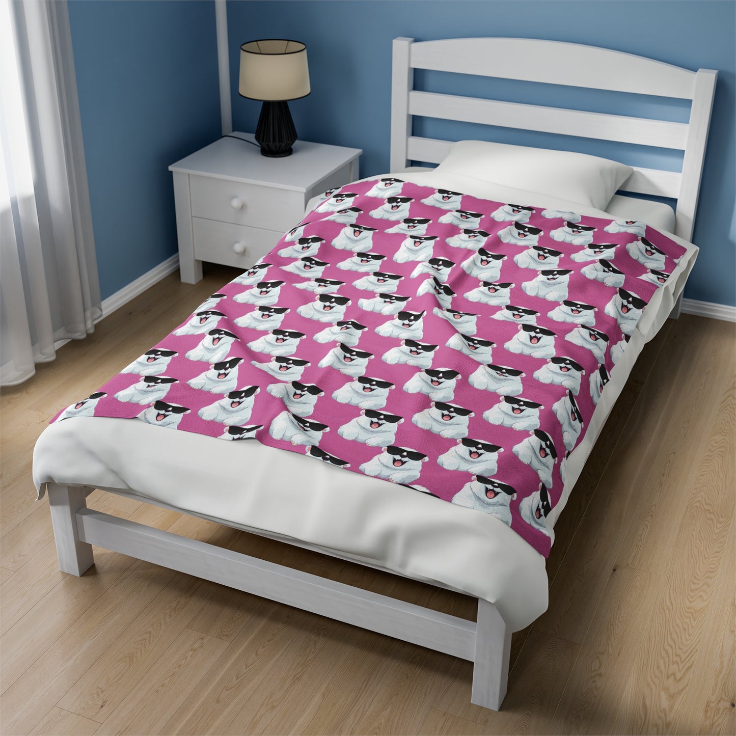 Polar Bear Velveteen Plush Blanket - Light Pink