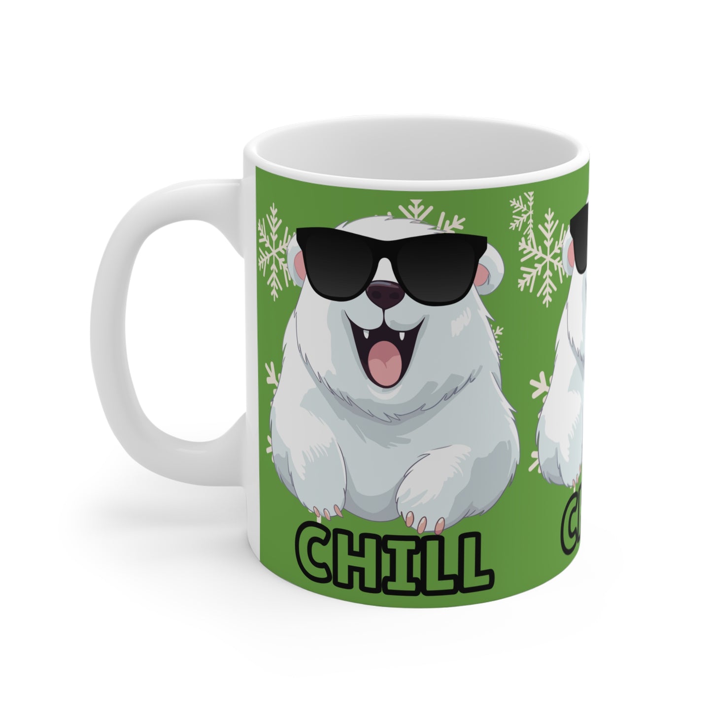 Chill Polar Bear, Mug 11oz, green, coffee, tea, hot chocolate
