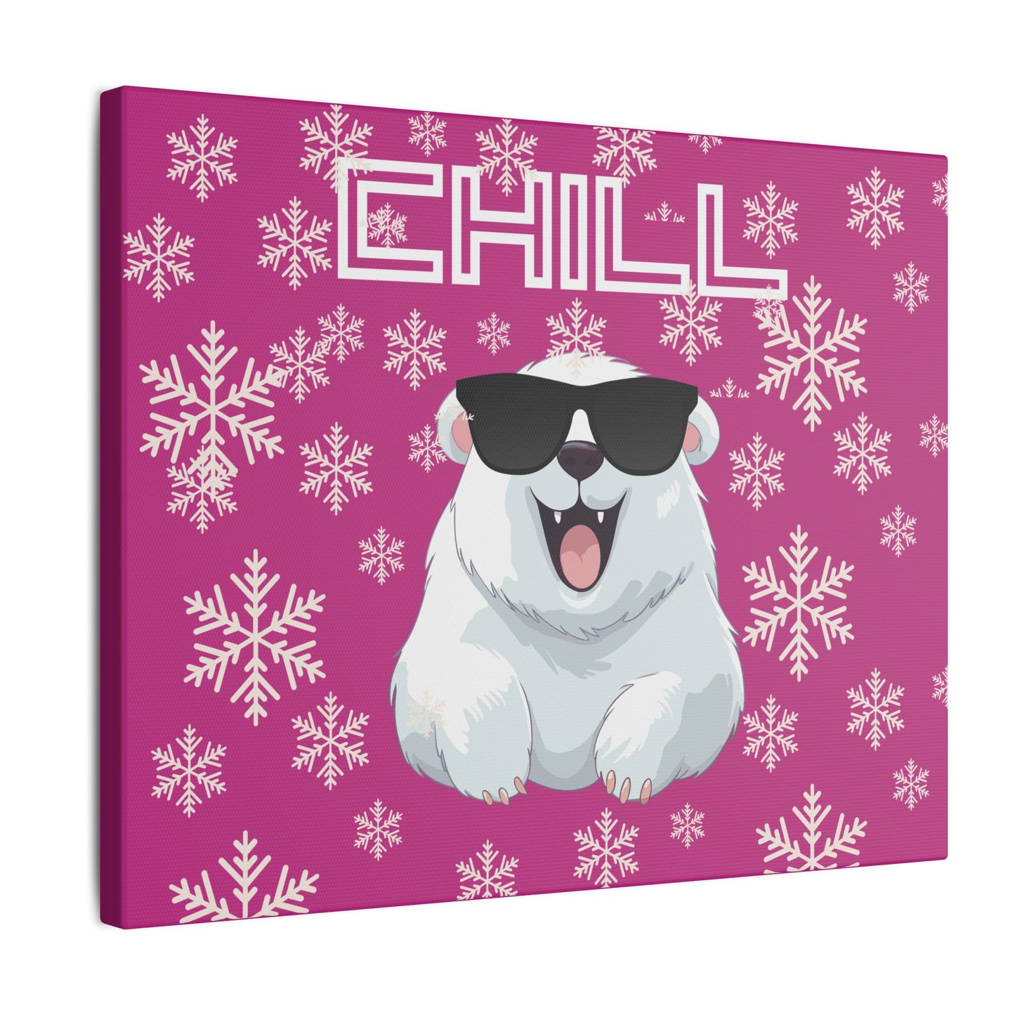 Chill, Polar Bear, Matte Canvas, Stretched 0.75", wall art, snowflakes - pink
