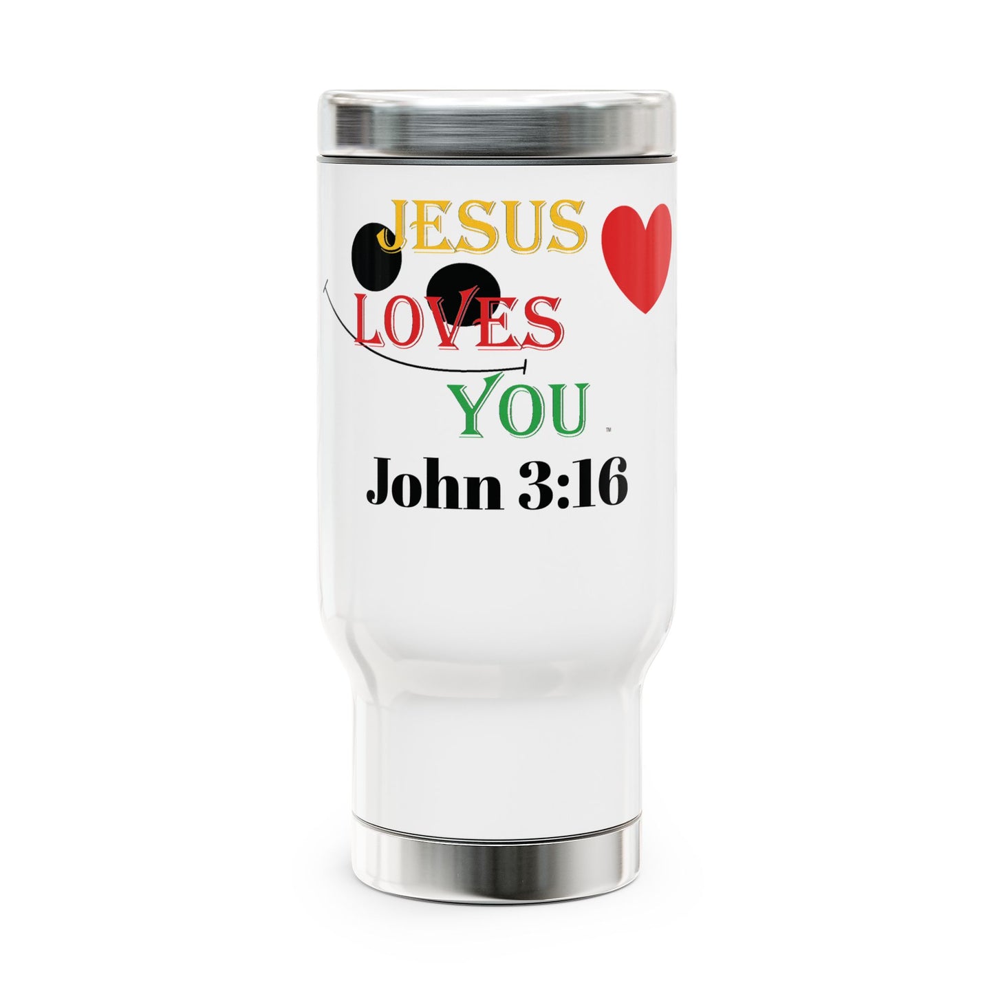 Jesus Loves You - Stainless Steel Mug with Handle, Christian, running errands