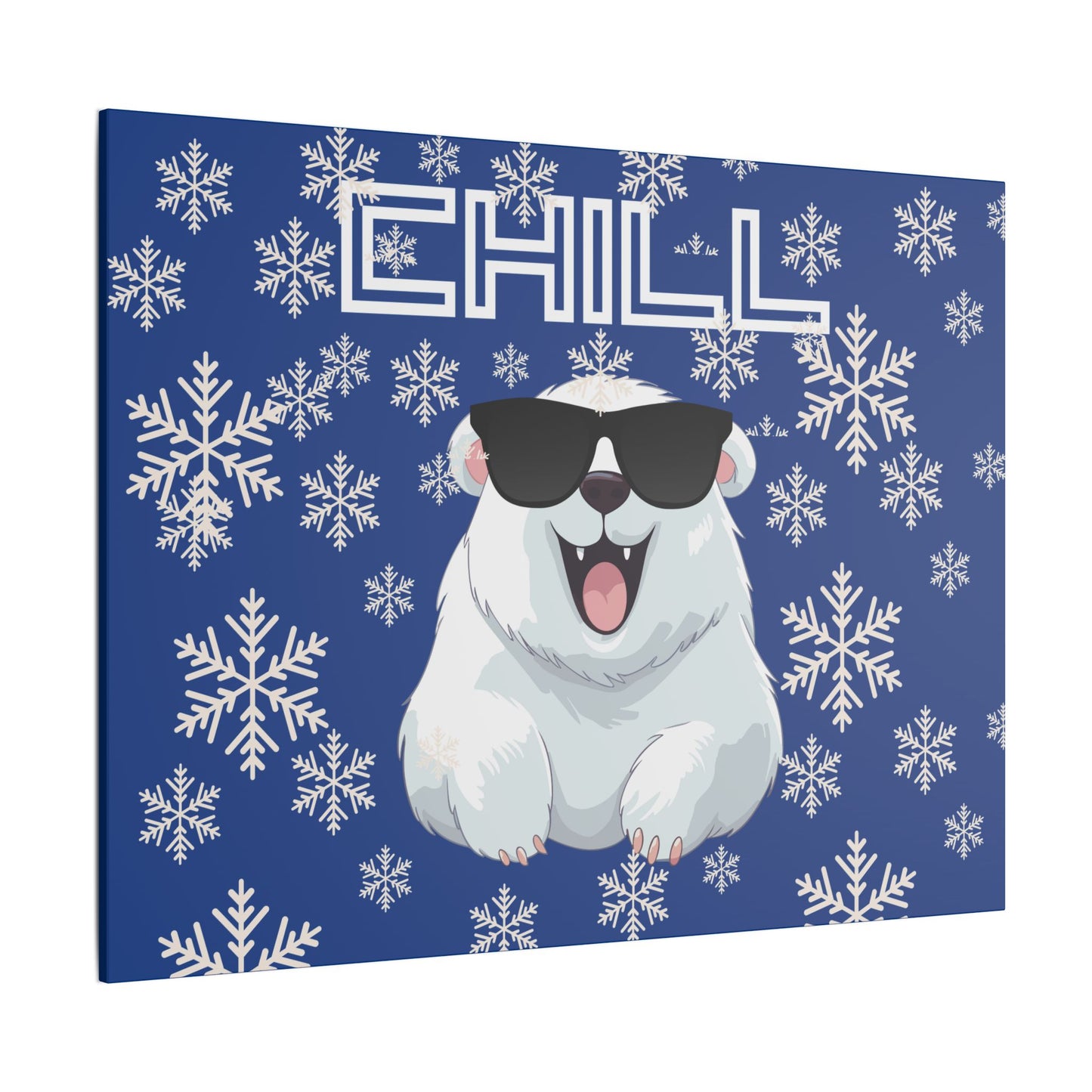 Chill, Polar Bear, Matte Canvas, Stretched 0.75", wall art, snowflakes - blue