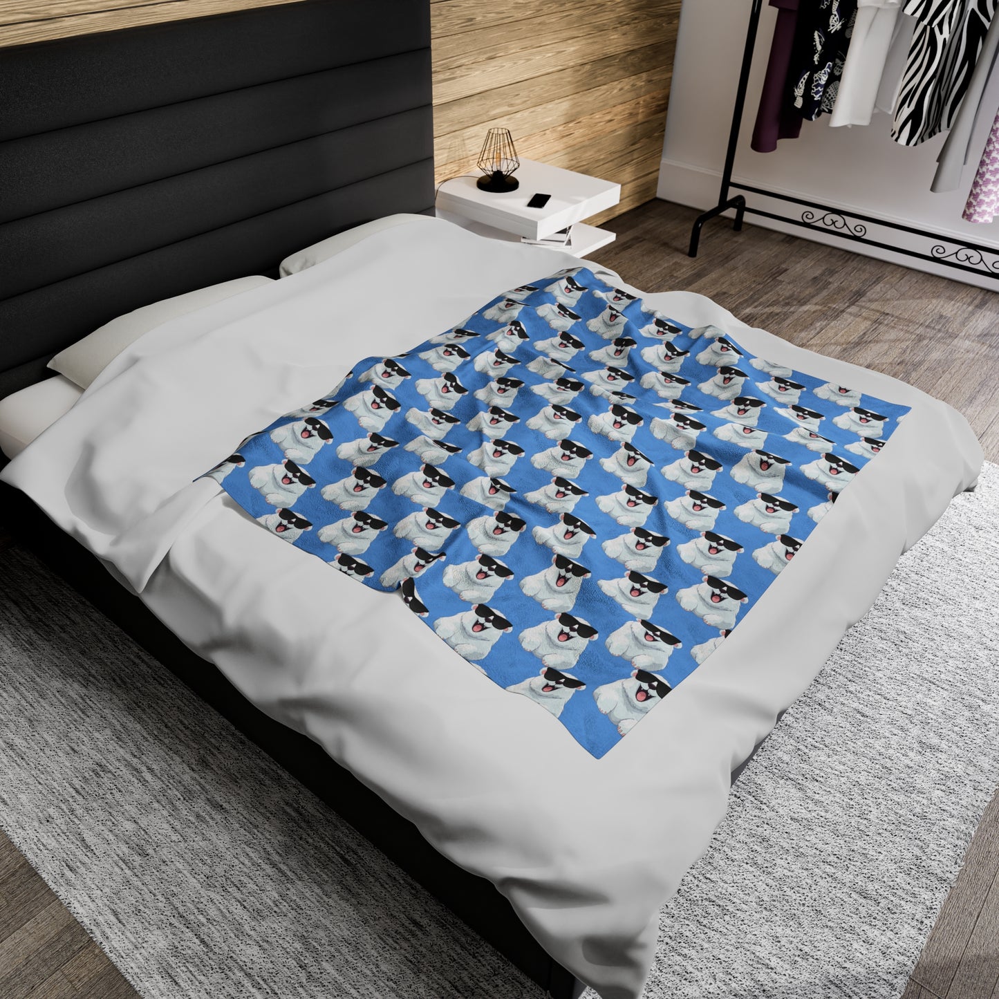 Polar Bear Velveteen Plush Blanket - Light blue