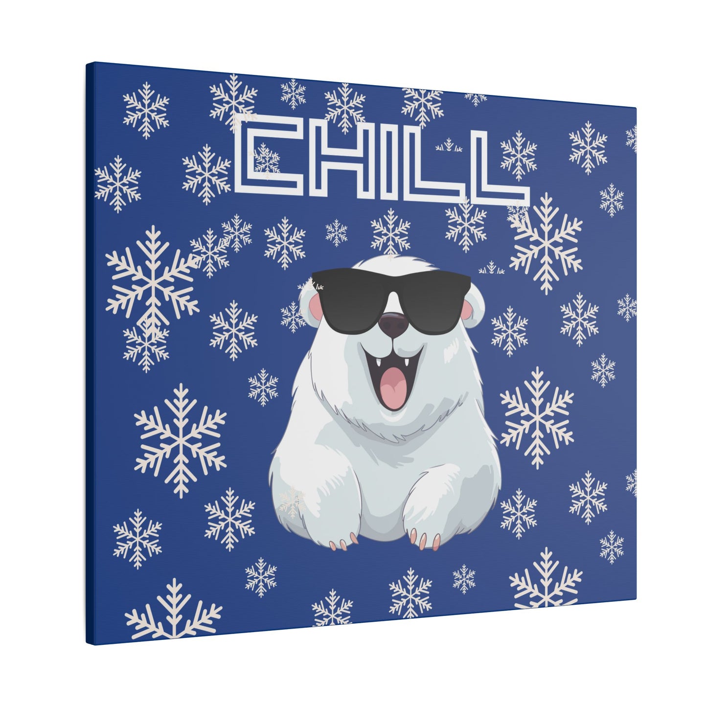 Chill, Polar Bear, Matte Canvas, Stretched 0.75", wall art, snowflakes - blue