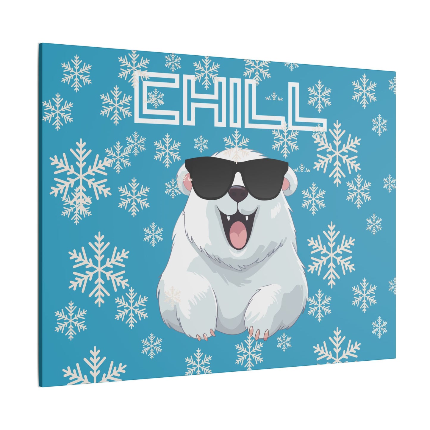 Chill, Polar Bear, Matte Canvas, Stretched 0.75", wall art, snowflakes