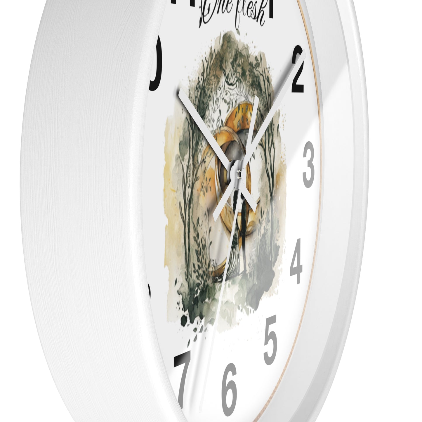 One Flesh Christian Wall Clock with rings, vintage design, wedding, new couple