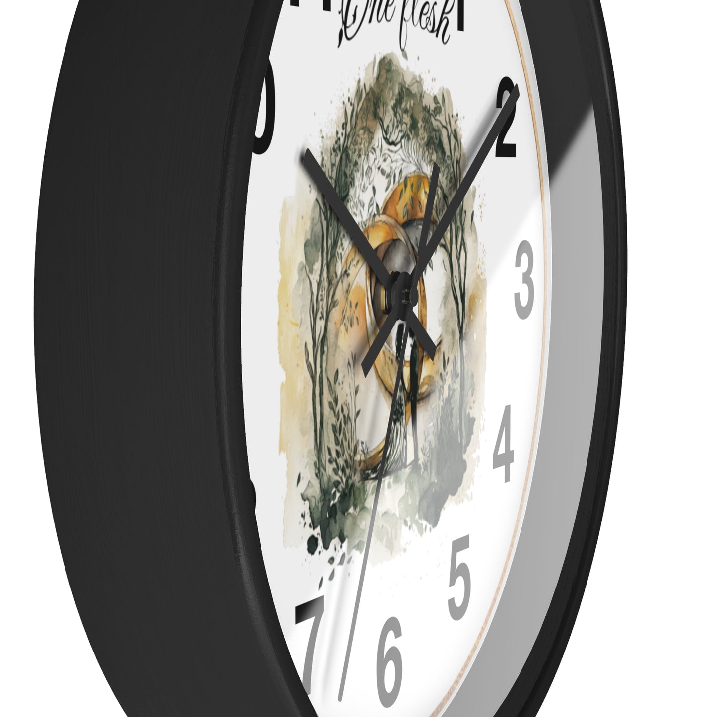 One Flesh Christian Wall Clock with rings, vintage design, wedding, new couple