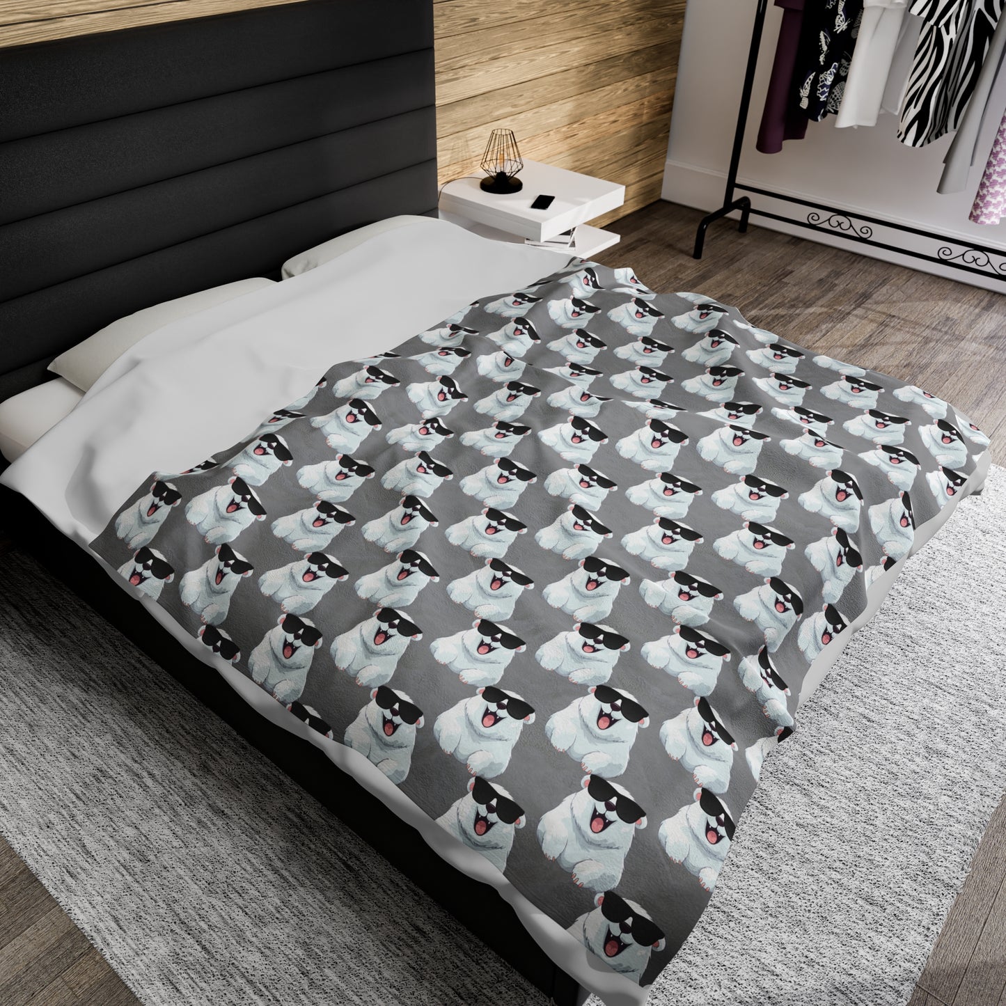 Polar Bear Velveteen Plush Blanket - Gray