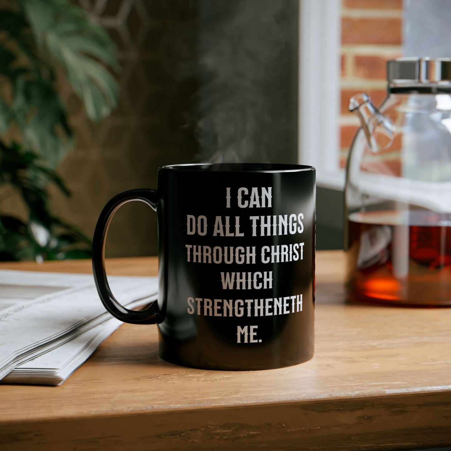 I Can Do All Things Through Christ Black, Philippians 4:13 Mug (11oz, 15oz)