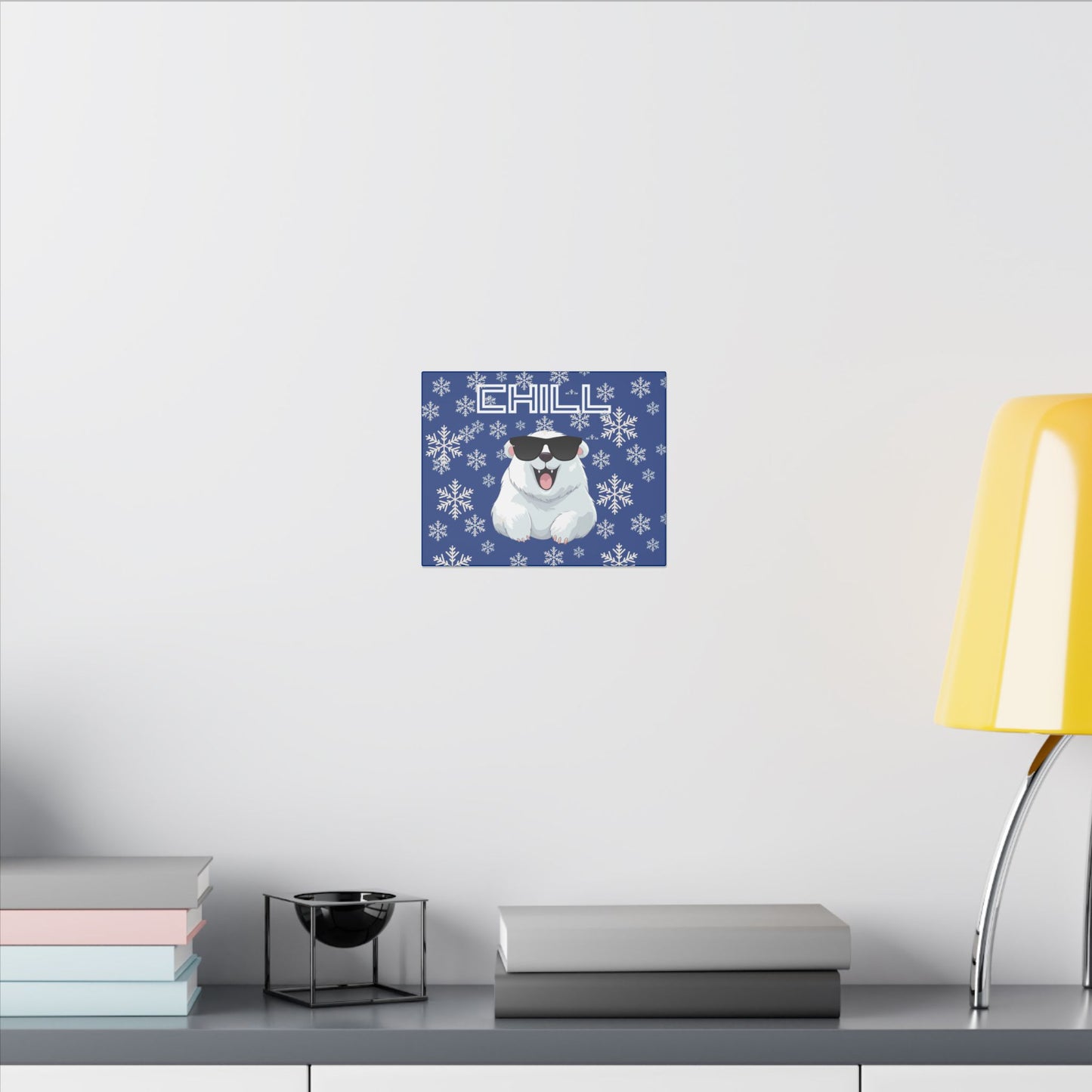 Chill, Polar Bear, Matte Canvas, Stretched 0.75", wall art, snowflakes - blue