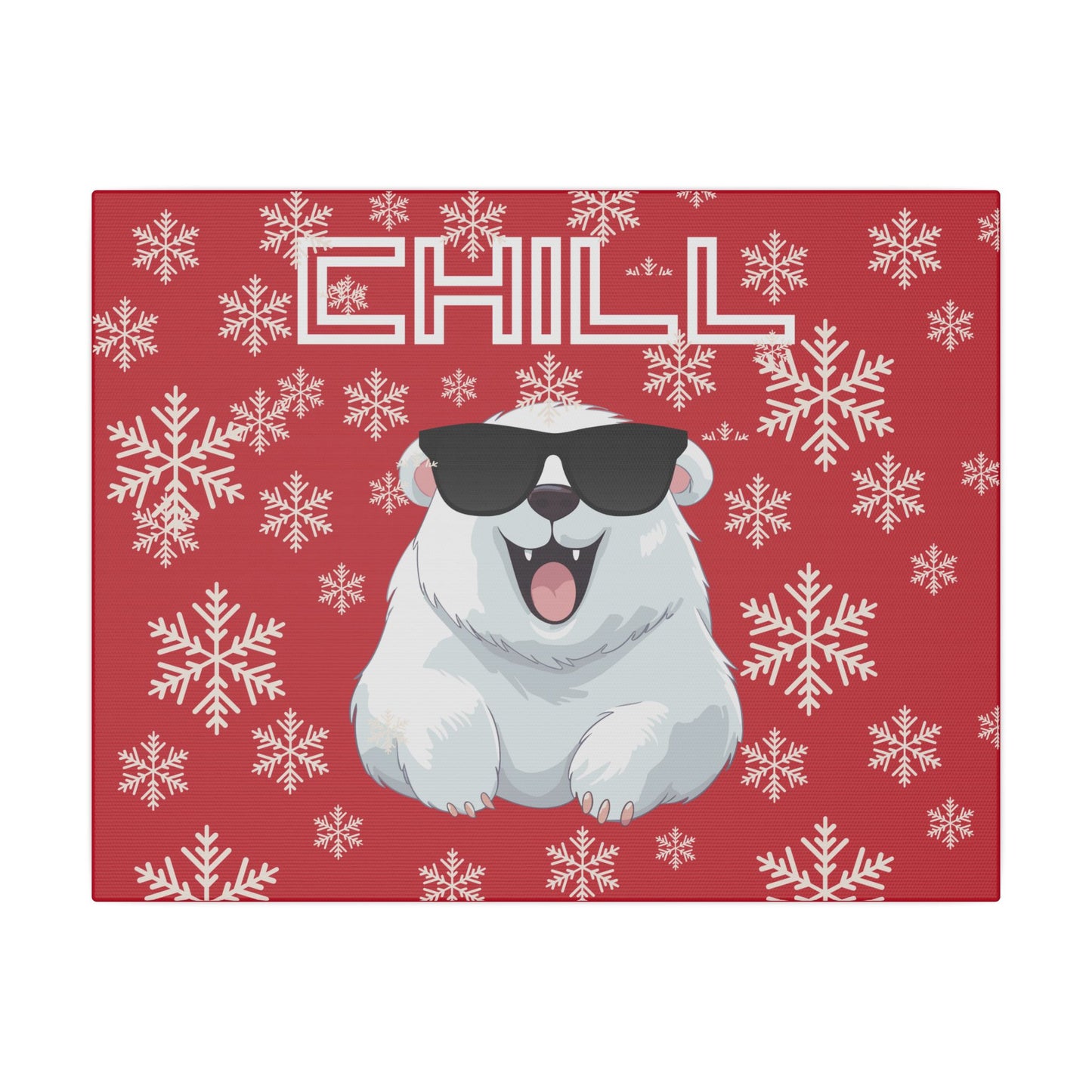 Chill, Polar Bear, Matte Canvas, Stretched 0.75", wall art, snowflakes - red