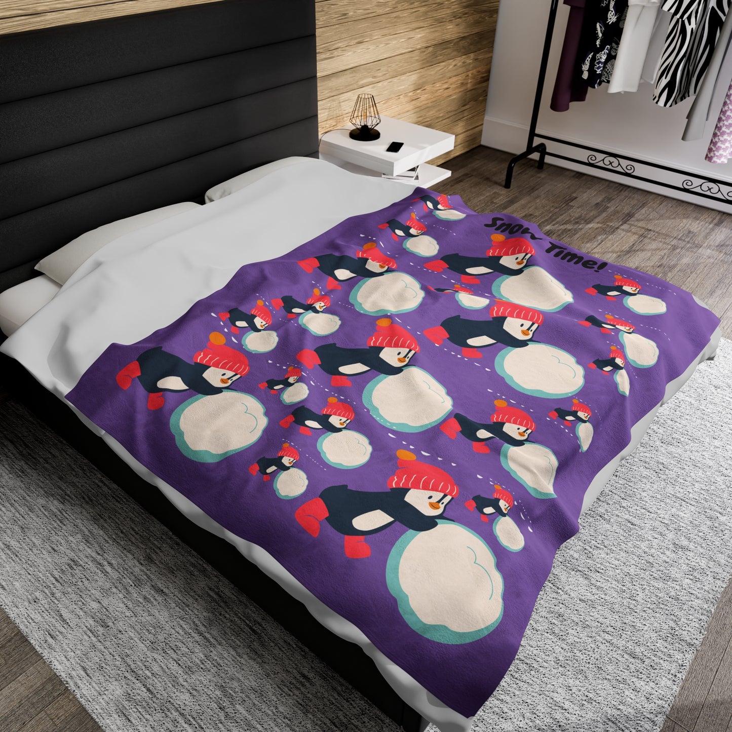 Snow Time Velveteen Plush Blanket - Light purple