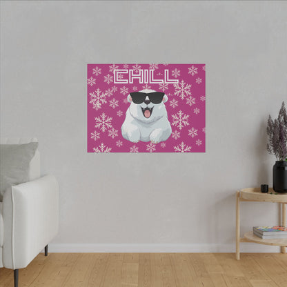 Chill, Polar Bear, Matte Canvas, Stretched 0.75", wall art, snowflakes - pink