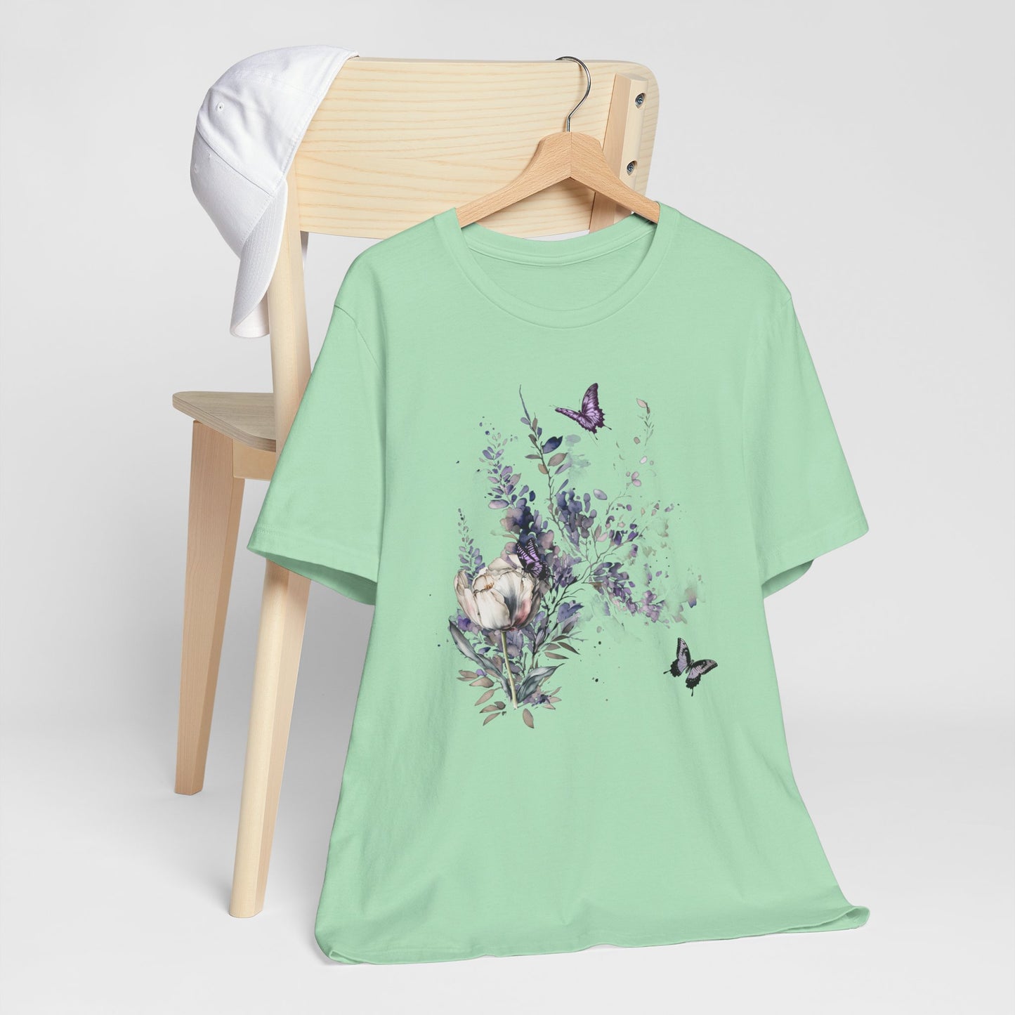Flowers and Butterflies, Bella + Canvas T-shirt, spring, summer