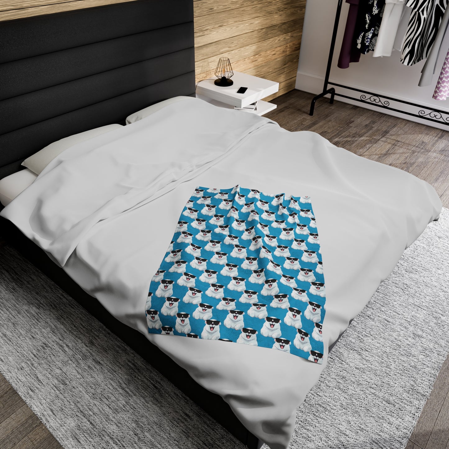 Polar Bear Velveteen Plush Blanket - Turquoise